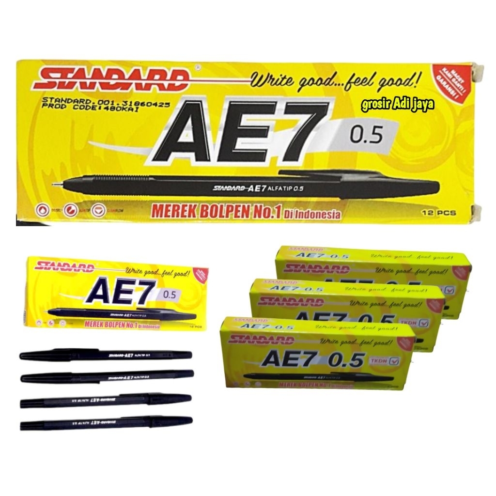 

pulpen standard AE7 HITAM 1 Pack isi 12 pcs_0,5MM