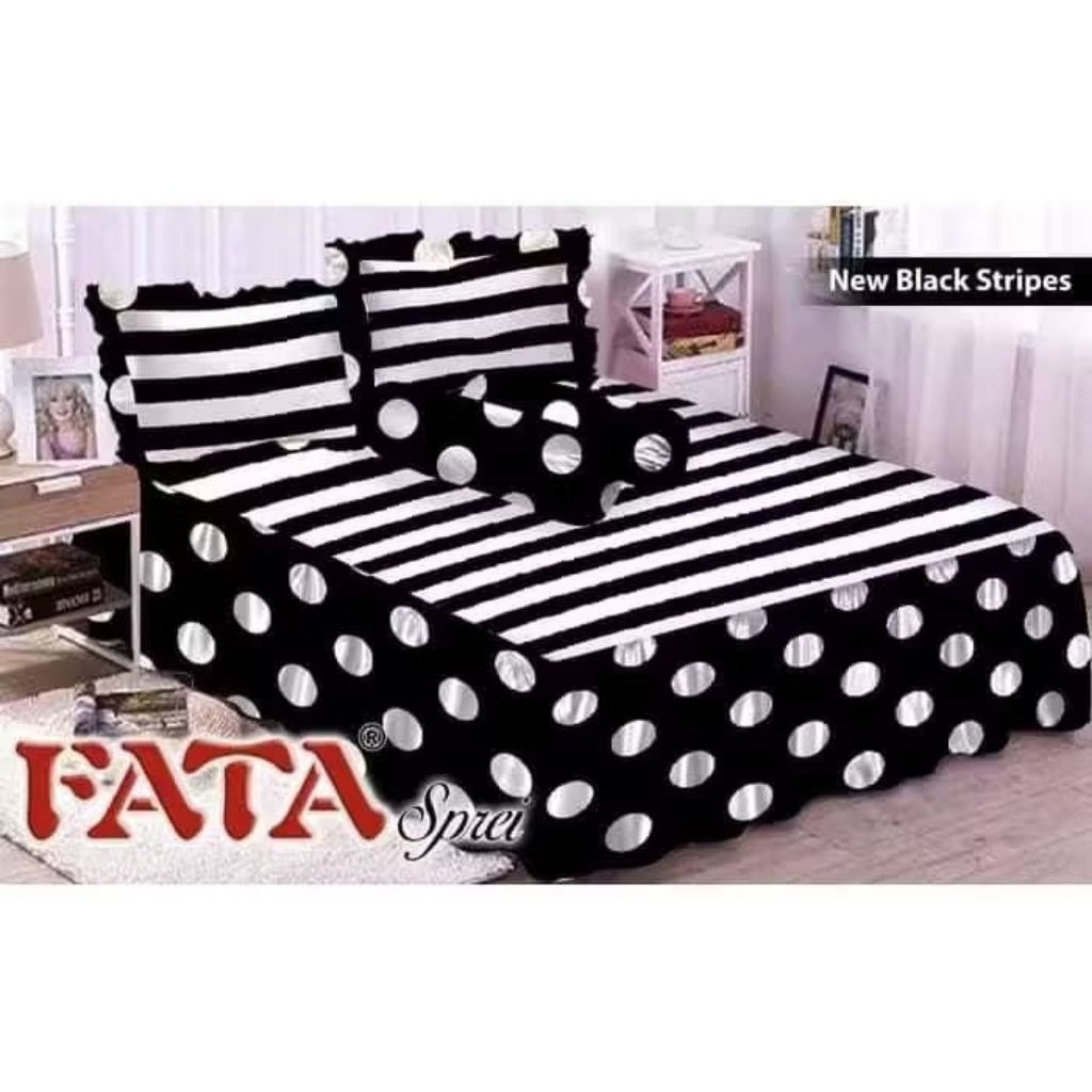 Fata sprei rumbai 160 180 queen king motif minimalis hitam putih black white kotak segitiga zigzag p