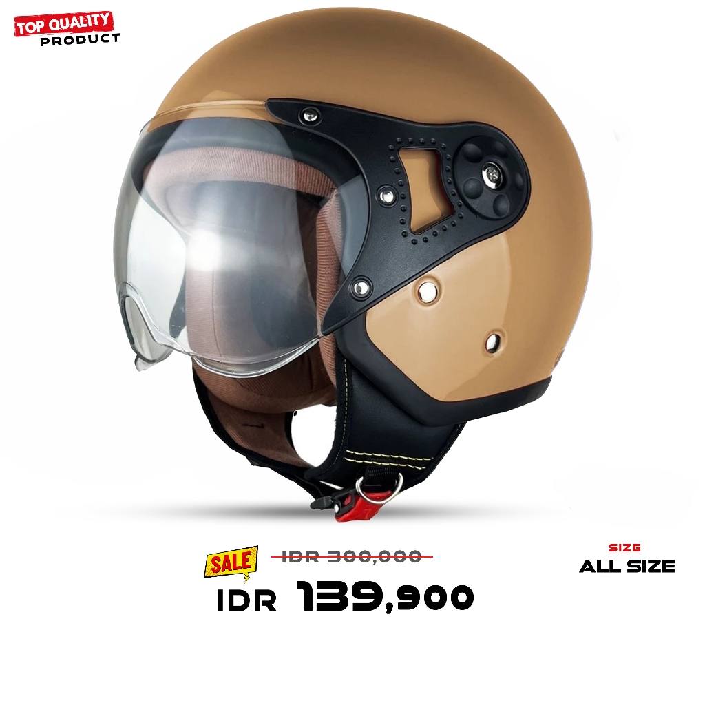 Helm Bogo Hijab MLA | Grey Glosy | Retro Dewasa Kaca Pilot | Helm Motor SNI Stylish Wanita