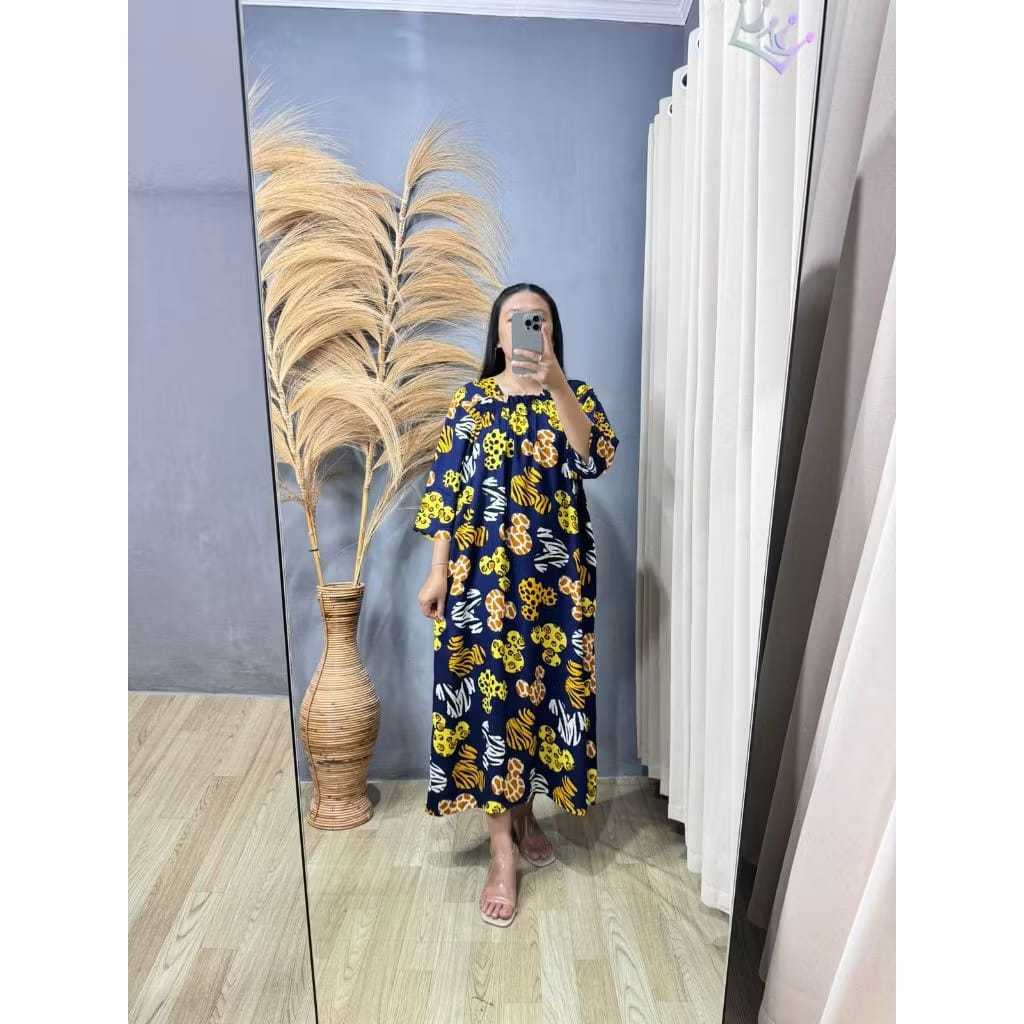 Daster Paula Kerut Dada Lengan Panjang 3/4 Bahan Rayon By Juragan Daster