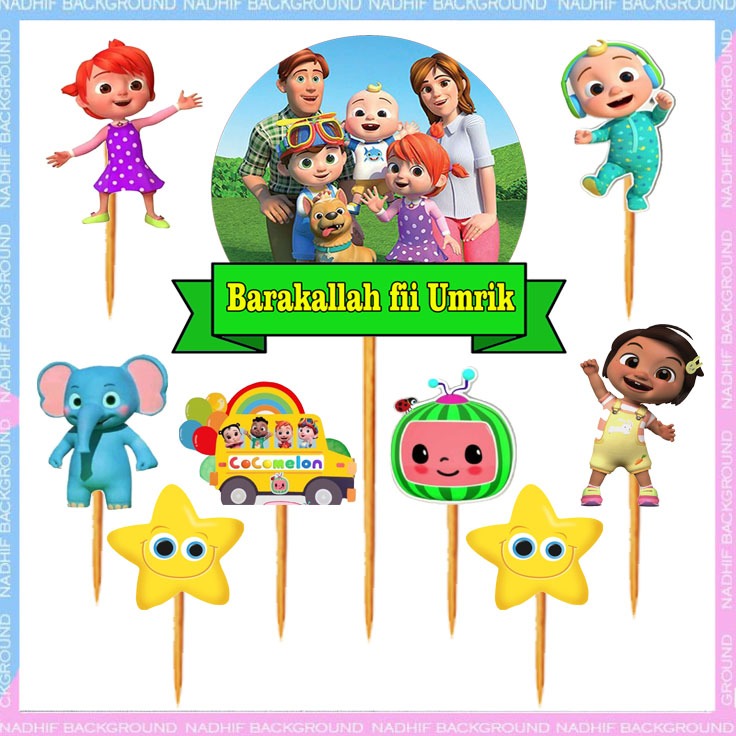 HARGA GROSIR Topper Karakter COCOMELON Decorasi Cake Happy Birthday Topper Hiasan Kue Ulang Tahun Tu