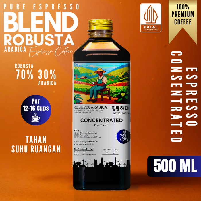 

Espresso cair 500ML blend Robusta 70% Arabika 30% kopi konsentrat Concentrated | kopi konsentrat | Halal indonesia | Aceh gayo | Kopi susu | Medium dark - Kiyowo Coffee