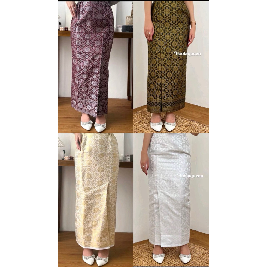 Rok Songket Span Jadi Pinggang Karet Rok Songket Wisuda Rok Kebaya Belah Rok Songket Silver Putih ab