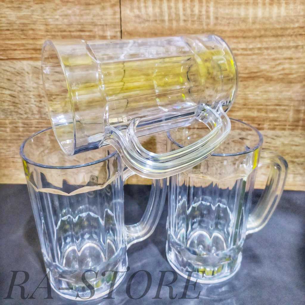 4 Pcs Gelas Kristal Gagang/Cangkir Mika/Mug dan Gelas
