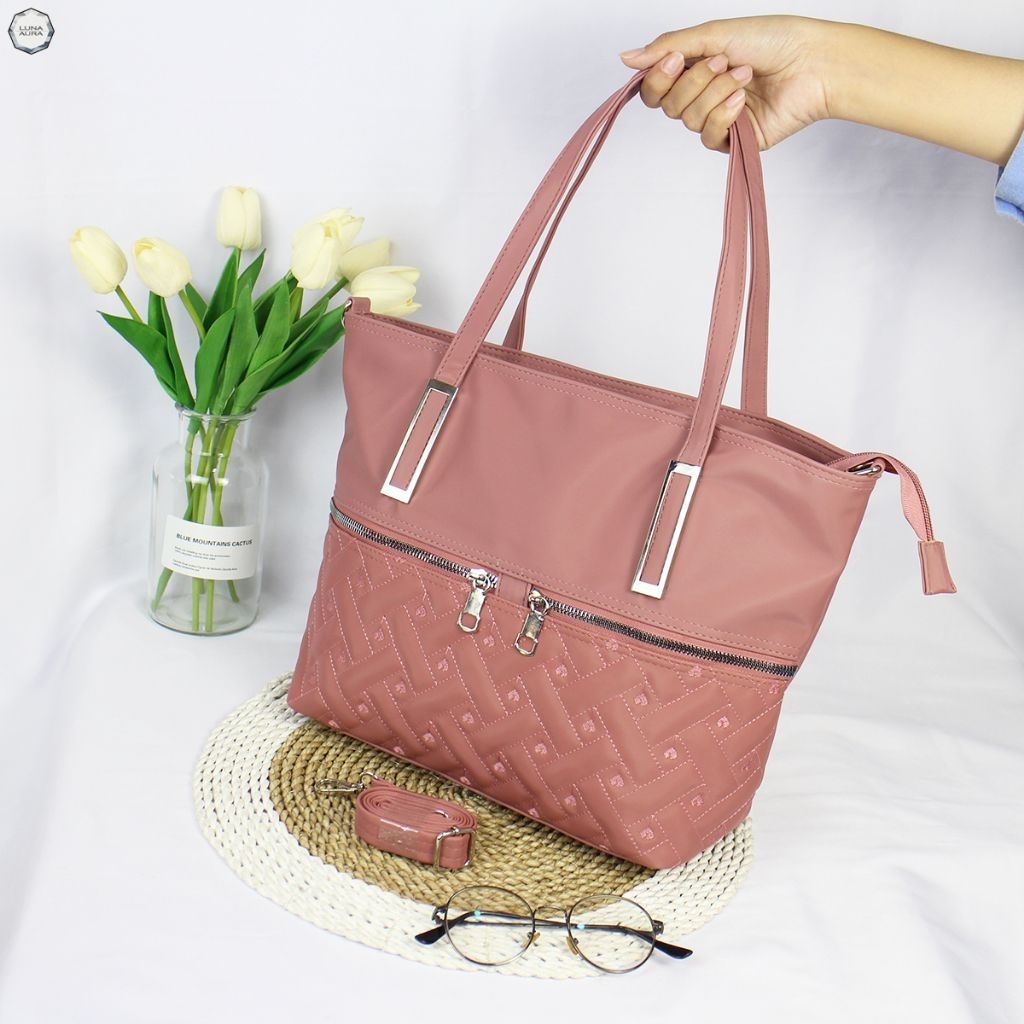 Tas Selempang/Tas Totebag Kuliah/Kerja Wanita/Fashion Ootd 2 in 1||Totebag Onella Crocoly Bordir Pre