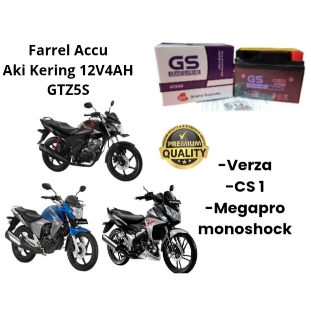 AKI MOTOR MEGAPRO MONOSHOCK, VERZA,CS-1 AKI KERING GS GTZ5S GRAND SUPREME 12V 4AH