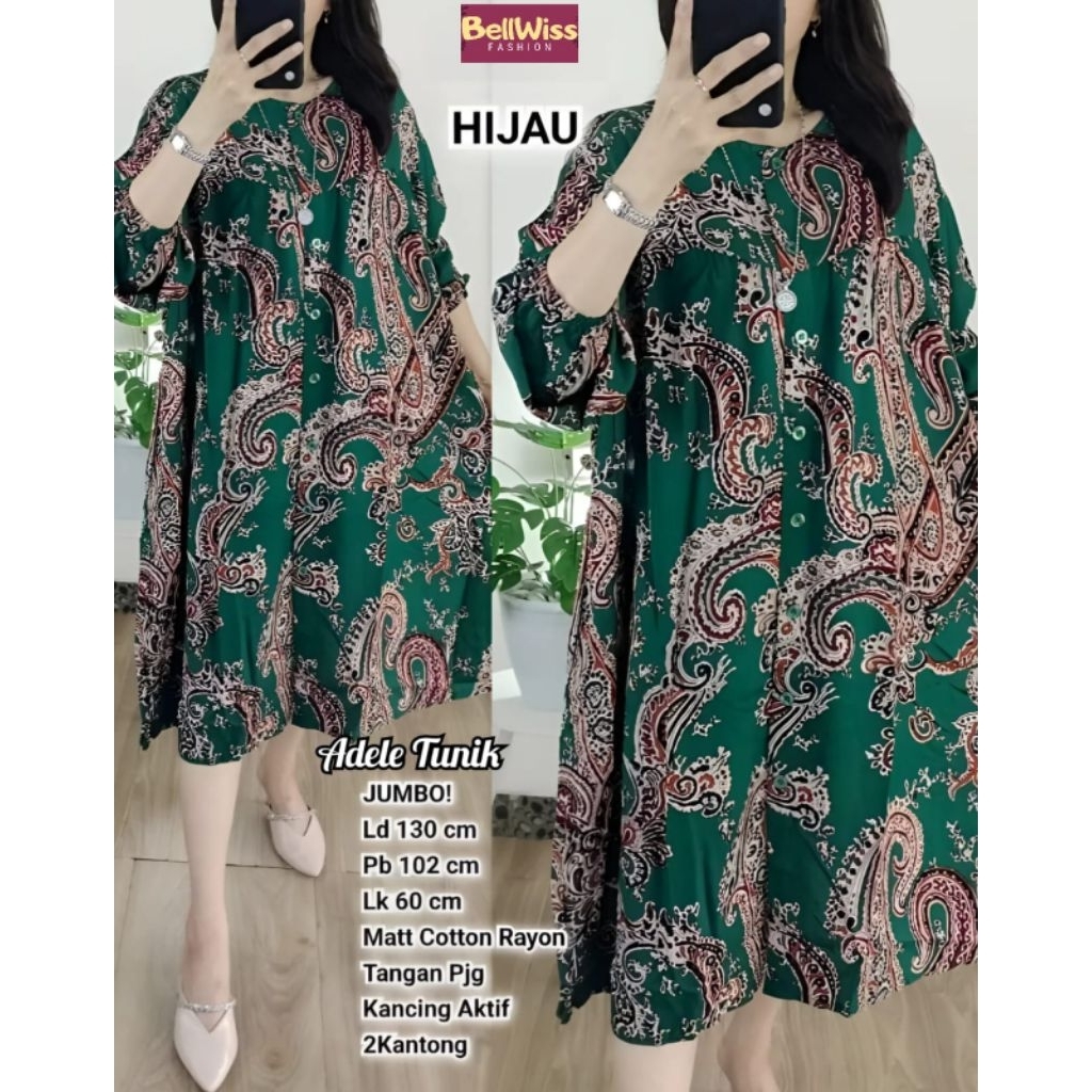 ATASAN LONG TUNIK JUMBO/ADELE/BLOUSE LONG TUNIK WANITA KATUN RAYON JUMBO LD 130 CM FIT XXXL