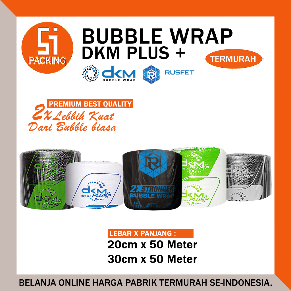 

Plastik Bubble Wrap DKM 30cm 20cm x Panjang 50meter Bubblewrap Warna Putih Bening & Hitam