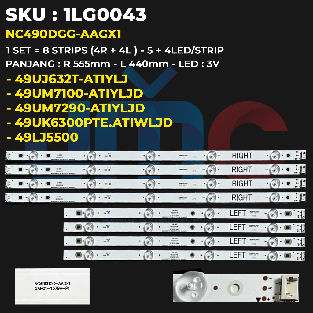 Backlight TV LG 49 Inch 49UJ632T-ATIYLJD 49LJ5500 49UK6300PTE.ATIWLJD 49UM7290PTD-ATIYLJD 49UM7100PT