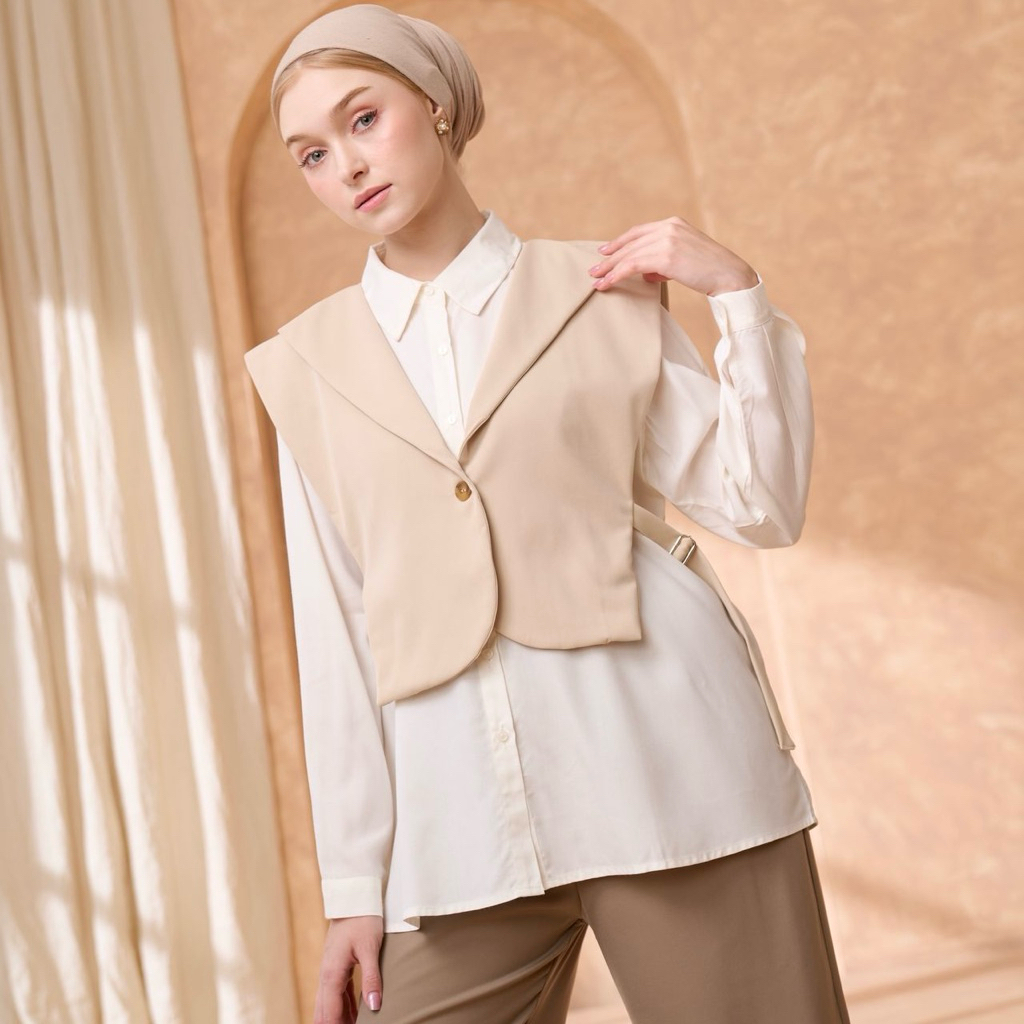 Atasan kemeja wanita katun one set rompi vest KENARI VEST by @ateera.id