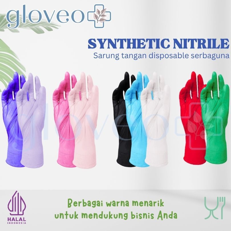 GLOVEO+ ColorFlex | Sarung Tangan Nitrile Synthetic | Food Safe 100 pcs/Box