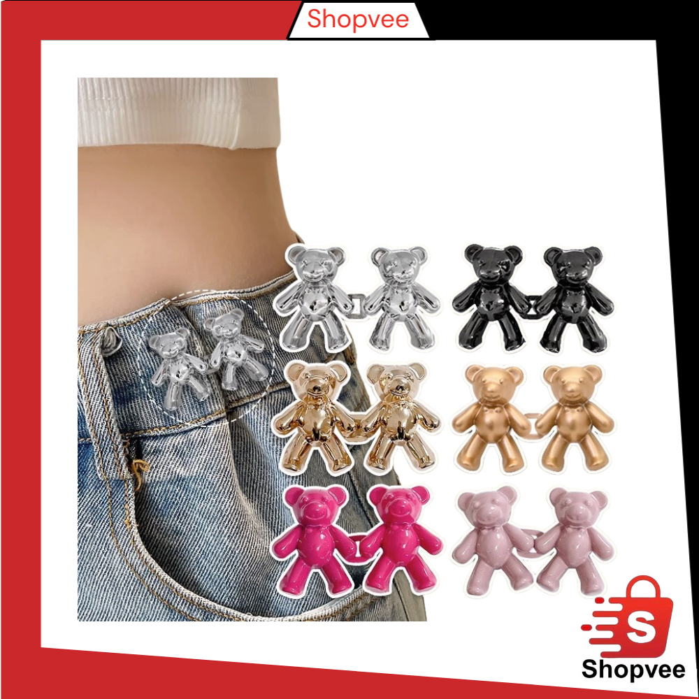 Shopvee kancing jeans bentuk beruang Bahan Metal Dapat Dilepas Kancing Jeans Metal Bebas Jahit 2Pcs 