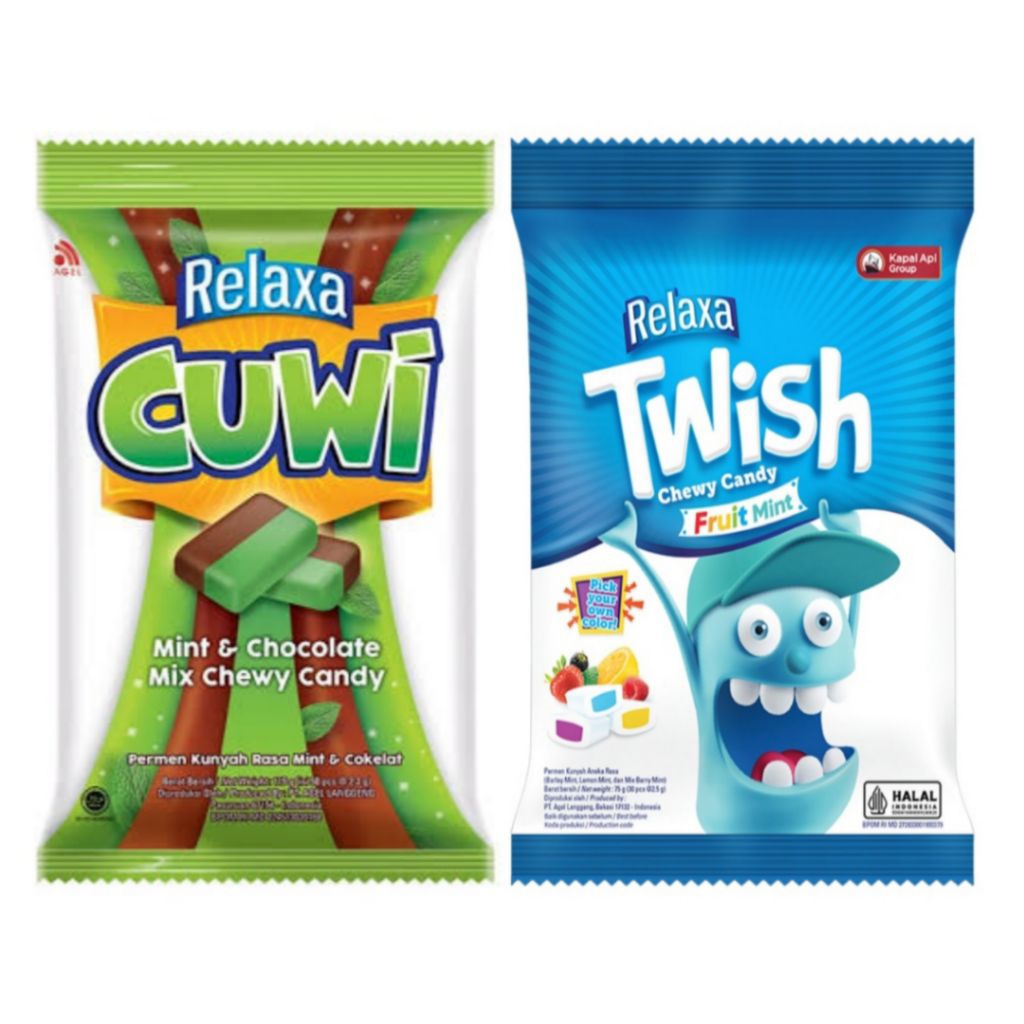 

[NEEDCUAN.ID] PERMEN RELAXA CUWI MINT & CHOCOLATE MIX CHEWY CANDY & TWISH CHEWY CANDY FRUIT MINT