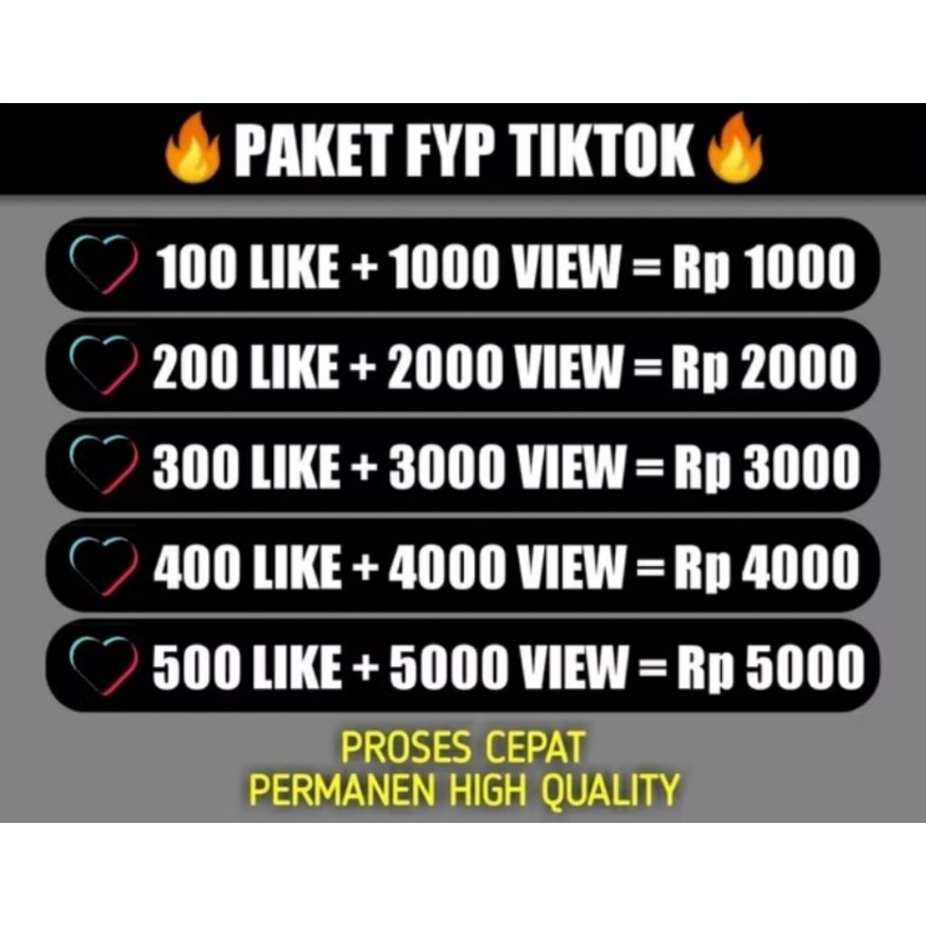 tiktok fyp like dan views 200 like + 2000 views