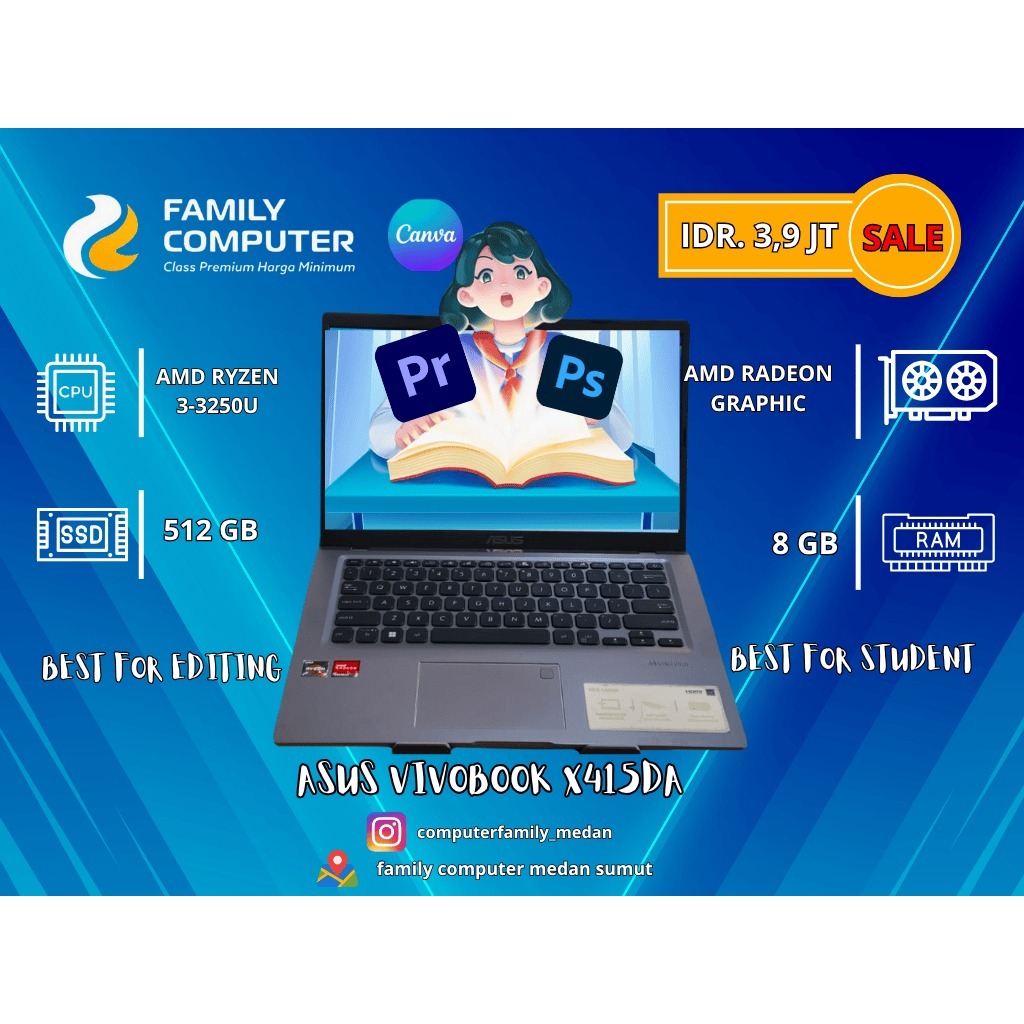 ASUS VIVOBOOK X415DA|AMD RYZEN 3-3250U|512/8GB|AMD RADEON GRAPHIC