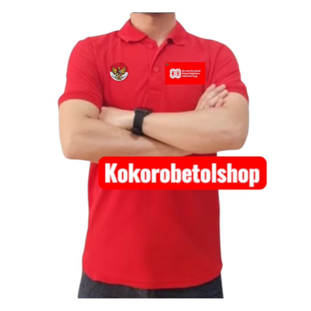 kaos pendek polo 80 BERSATU BERDAULAT RAYAT SEJAHTERA INDONESIA MAJU Bordir #kemerdekaan #80thn #ind