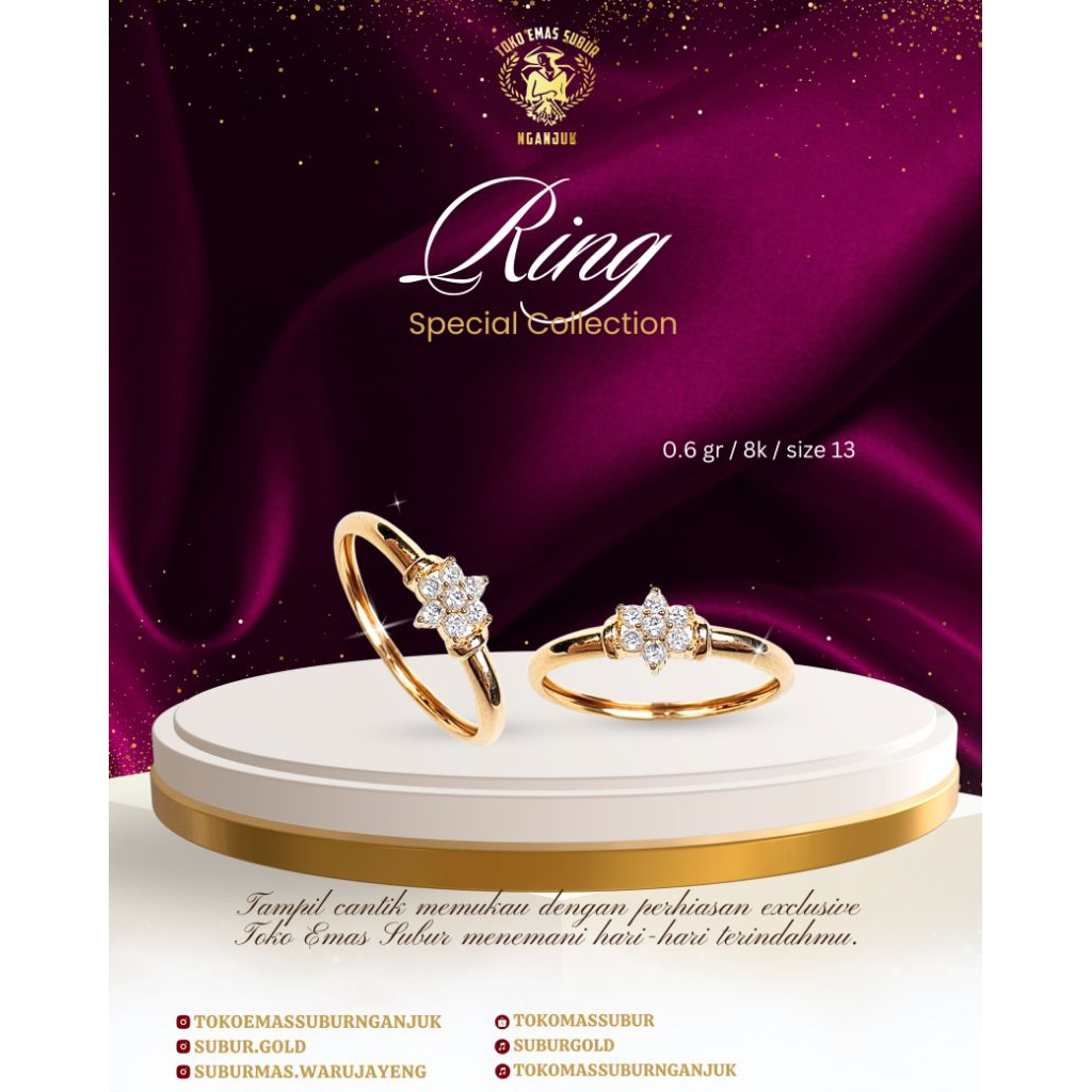 cincin emas model bunga 8k