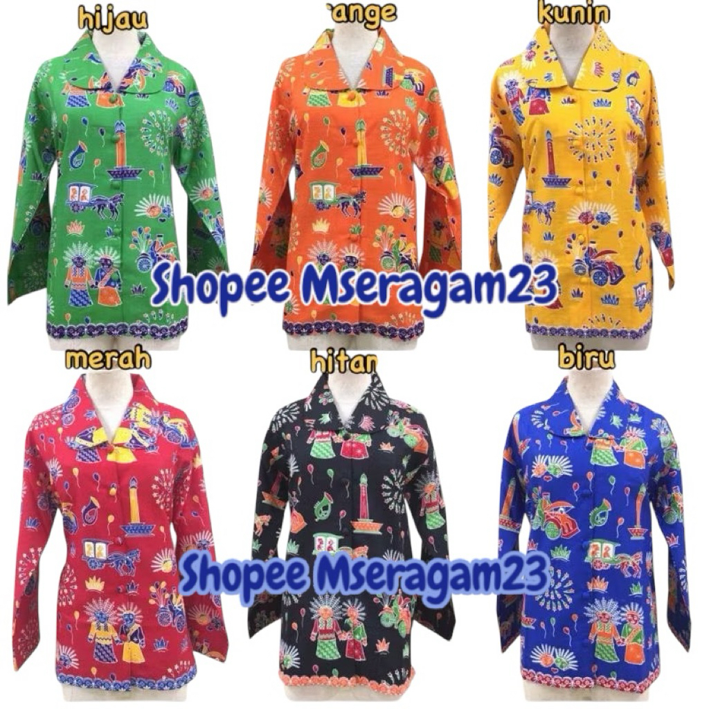 Kemeja Ondel Ondel Blouse Anak Lengan Panjang Motif Ondel Betawi Seragam Sekolah Batik Ready Stock
