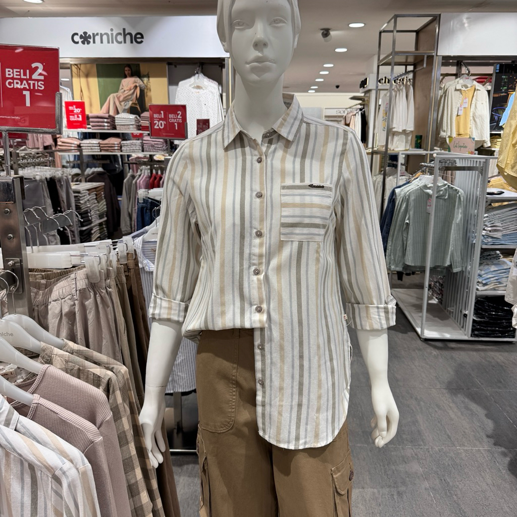 CORNICHE - NEW Kemeja Salur Wanita (S-XL)