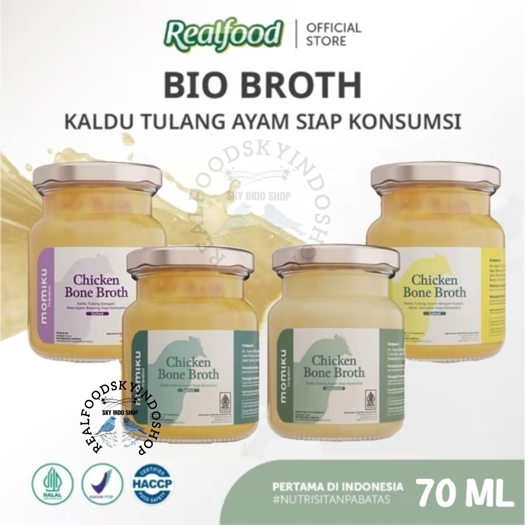 

Realfood Momiku Chicken Bone Broth ( Mpasi Kaldu Ayam Rasa Salted , Unsalted , Ayam Bawang , Soto & Black Chicken ) RSIS