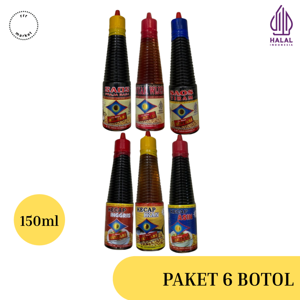 

Paket 6btl Cap Sinar Mentari (Wijen, Kecap Asin, Kecap Inggris, Kecap Ikan, Saos Praja Rasa, Saos Tiram) 150ML