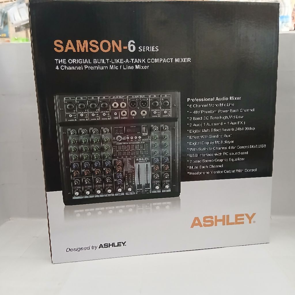 Mixer Audio ASHLEY 6 Channel Samson 6 + Bluetooth Soundcard Efek 99Dsp MP3 Recording Equalizer Kuali