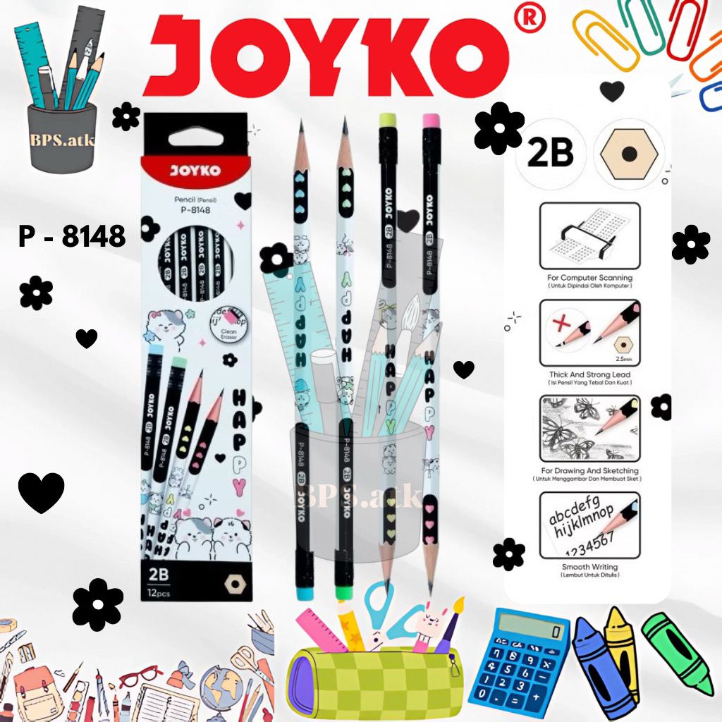 

(12pcs) Pensil / Pencil JOYKO P - 8148 2B HAPPY Karakter Anak
