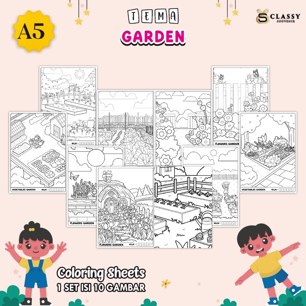 

LEMBAR GAMBAR MEWARNAI A5 BAGIAN TEMA GARDEN - KERTAS MEWARNAI ANAK - COLORING SHEETS FOR KIDS