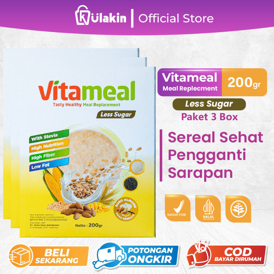 

Vitameal Less Sugar 3 Box - Sereal Sehat Membantu Mengontrol Kadar Lemak Darah