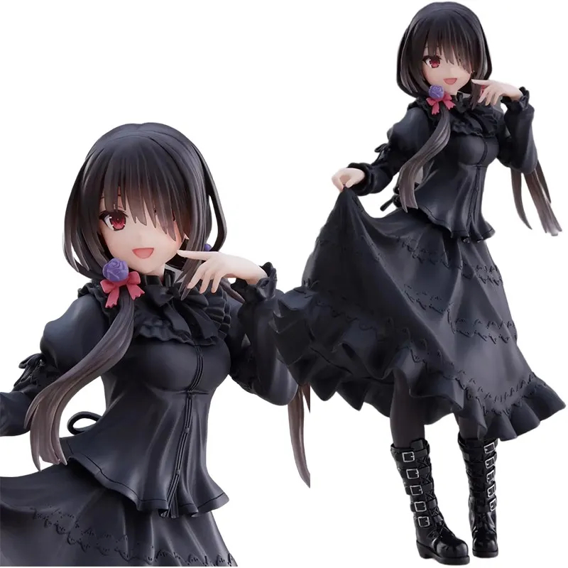 18CM DATE A LIVE Tokisaki Kurumi Anime Figure Cute Girl Model Toy PVC Black Dress Dress Up Standing 