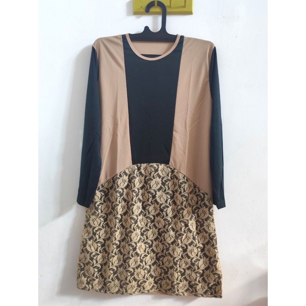 Dress Kombinasi - Cream Hitam