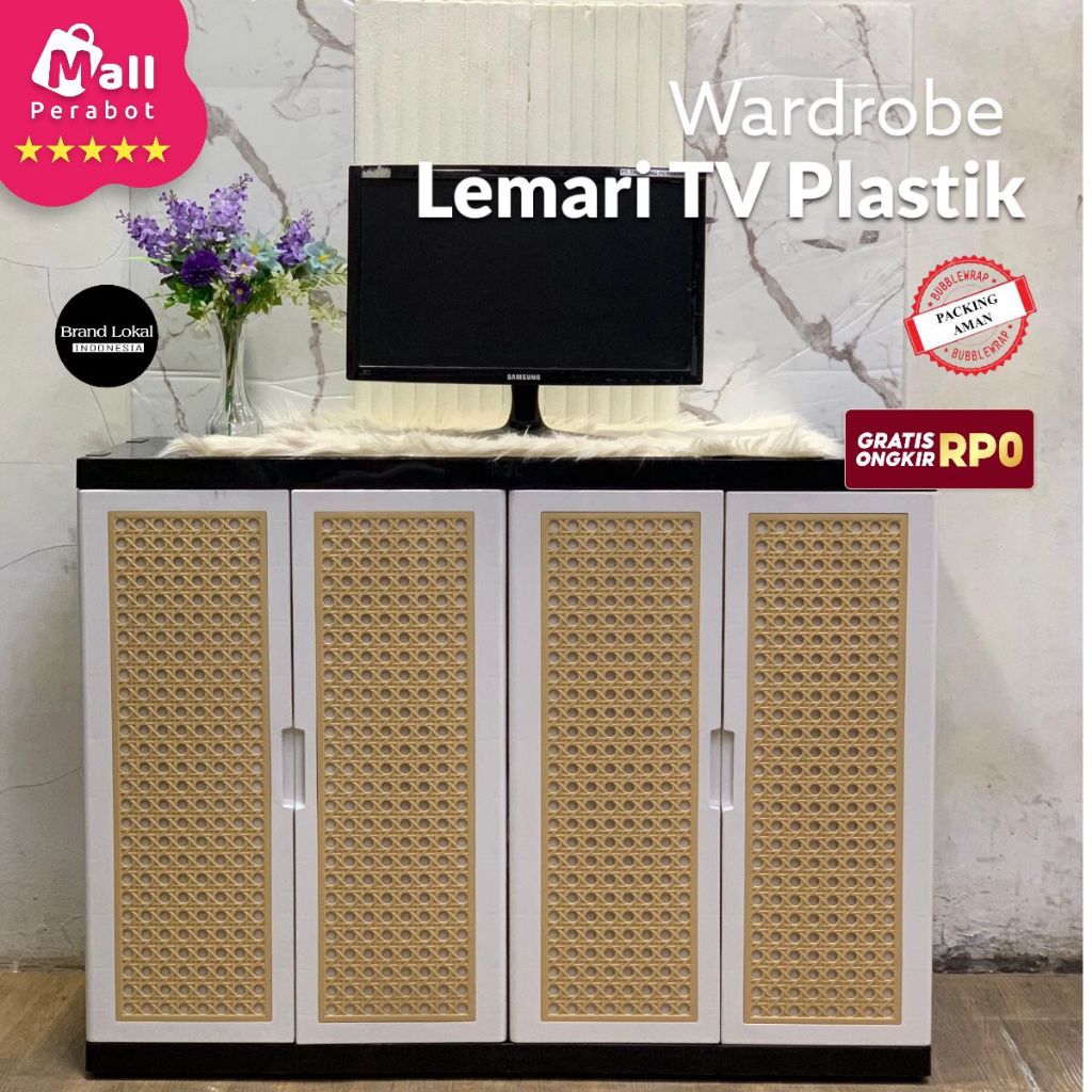Homeyvibes Mall Perabot Lemari 2 Susun Meja Kabinet Tv 43 50 Inch Plastik Rak Serbaguna Rak Pakaian