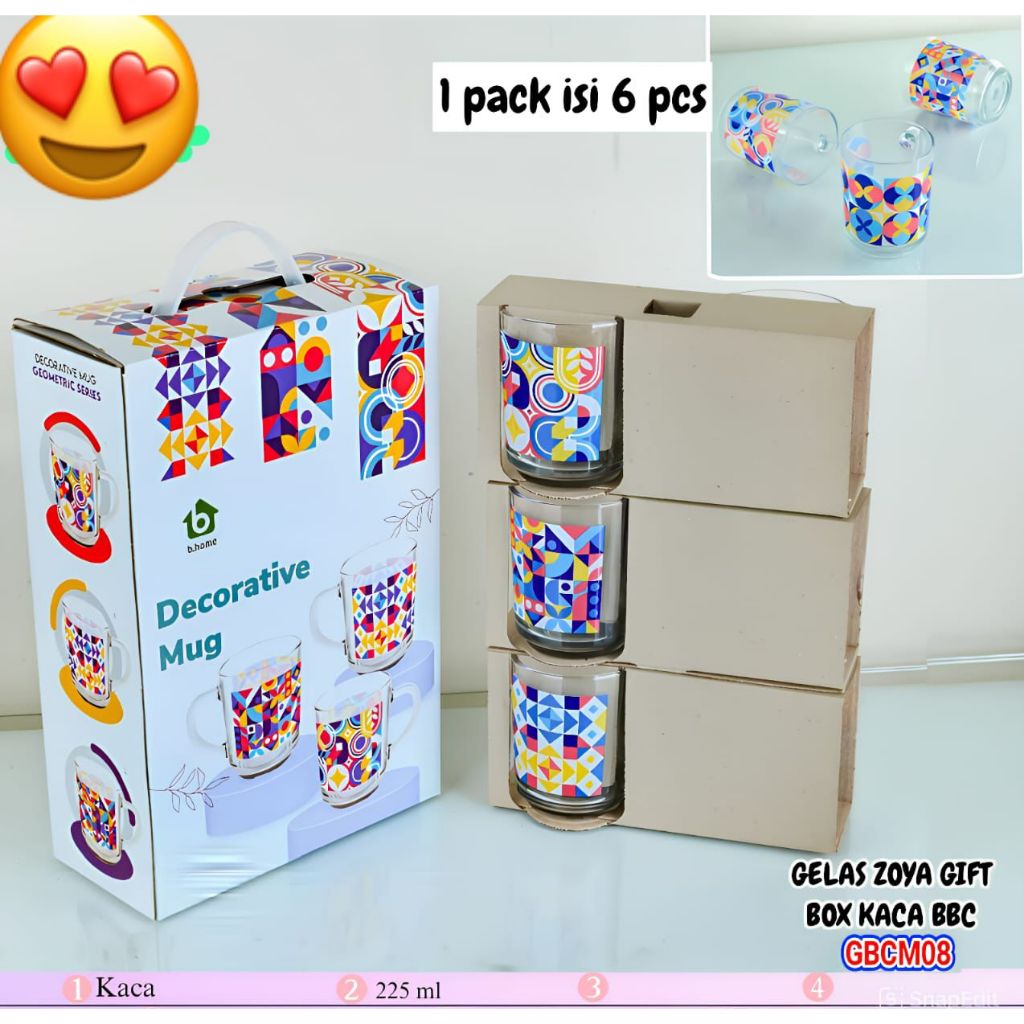 GELAS KACA ZOYA GIFT BOX SET ISI 6 GELAS ASFAH MAKASSAR