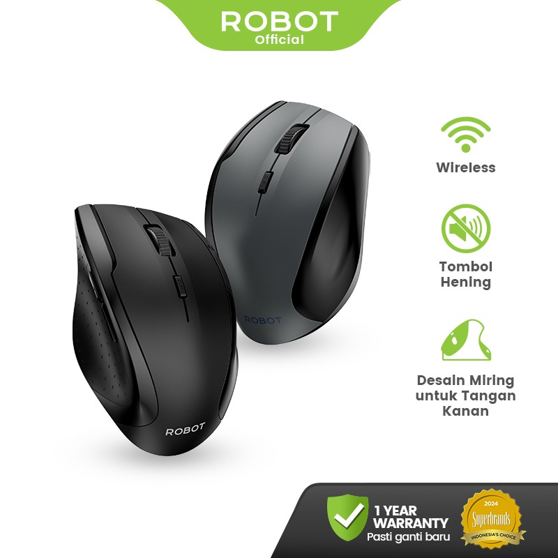 ROBOT Mouse Wireless 2400DPI Silent Click 6D Design Ergonomis Kompatibel Laptop/PC Mouse M315 Origin