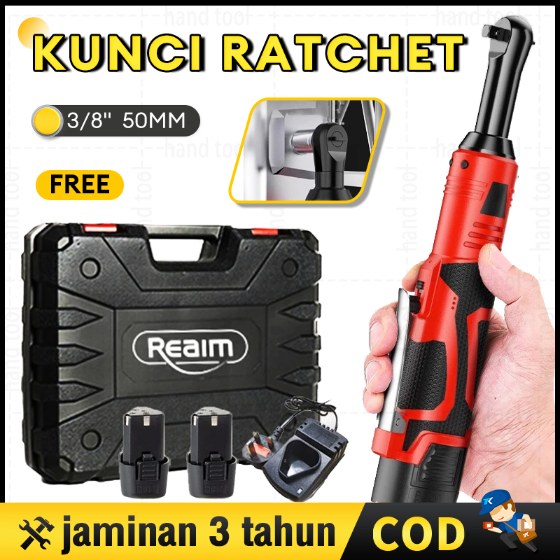 Reaim Kunci Angin Ratchet 3/8" Pneumatik Kunci Ratchet dengan Output Torsi Maksimal 90N.m kunci pas