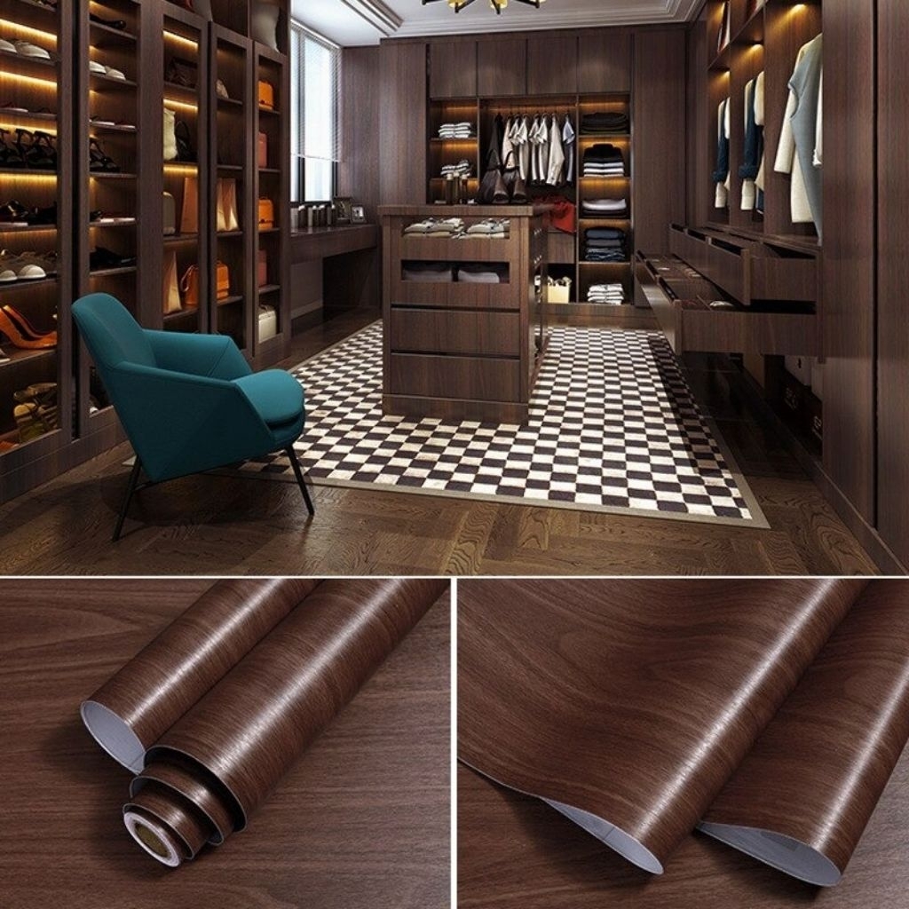 premium wallpaper wallsticker dinding motif serat kayu elegan coklat abu kuning Oren natural mewah