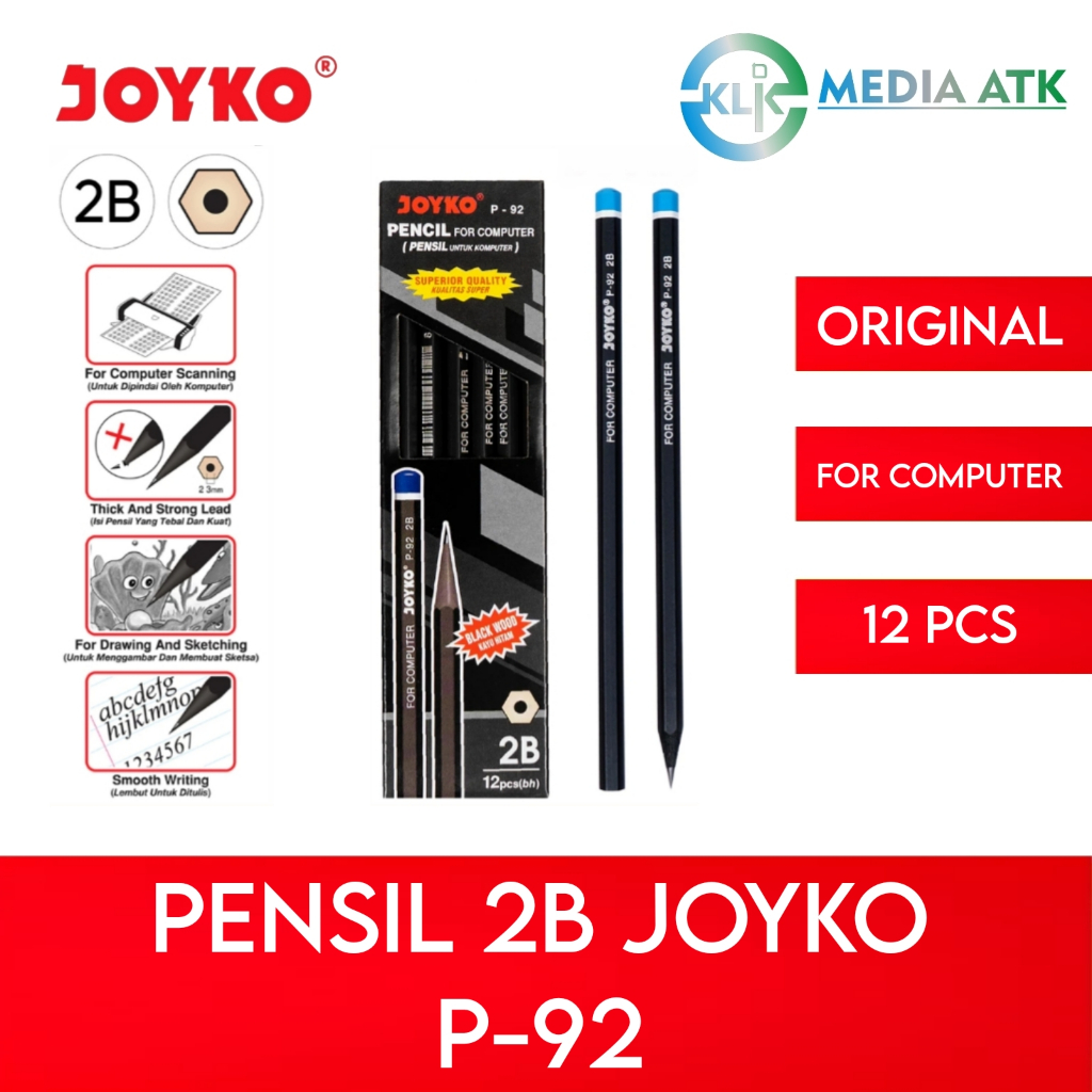 

Pensil 2B Joyko P-92 Black Wood - 12 Pcs