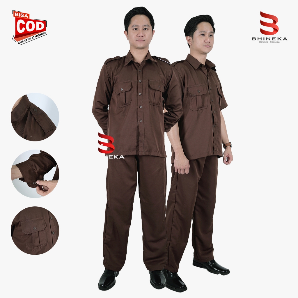 Seragam Safari Kancing Biasa Baju Setelan Safari Security Satpam Warna Coklat