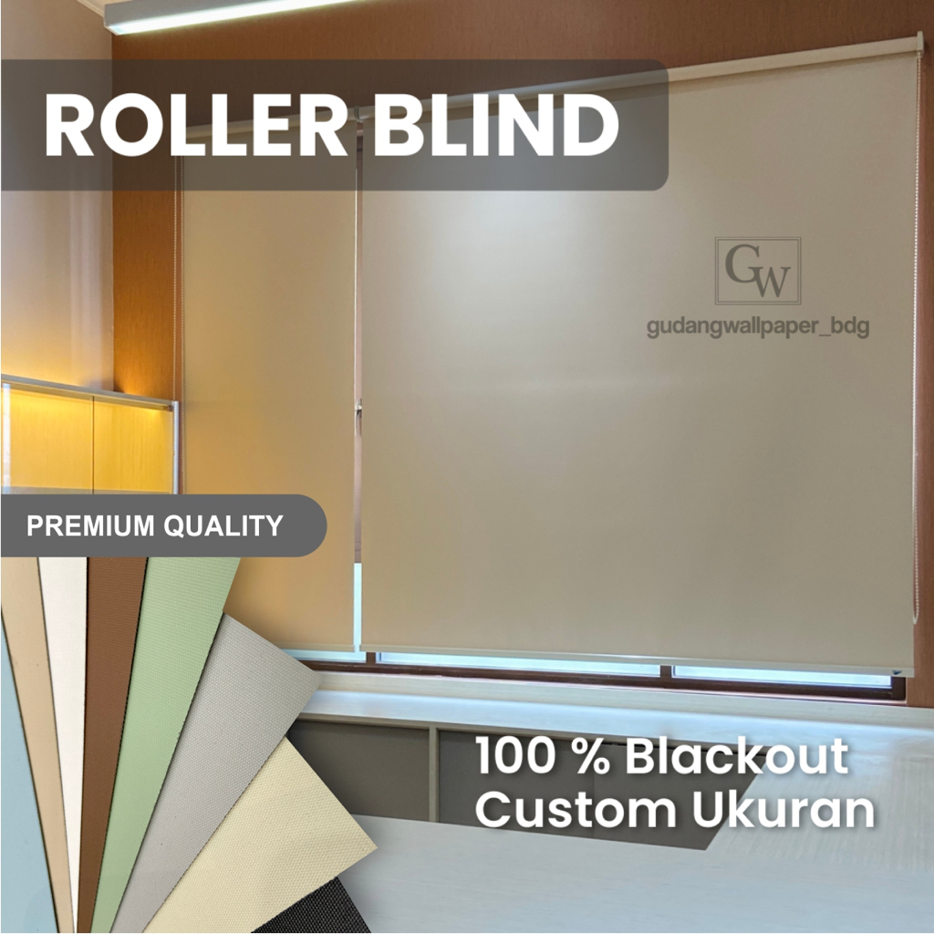 Roller Blind Blackout Blok 100% Cahaya Premium Motif Polos