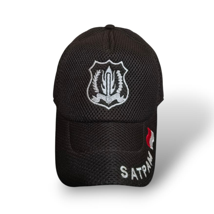 Topi Satpam polos coklat Bendera Topi Instansi Double mess bordir Jaring murah Security