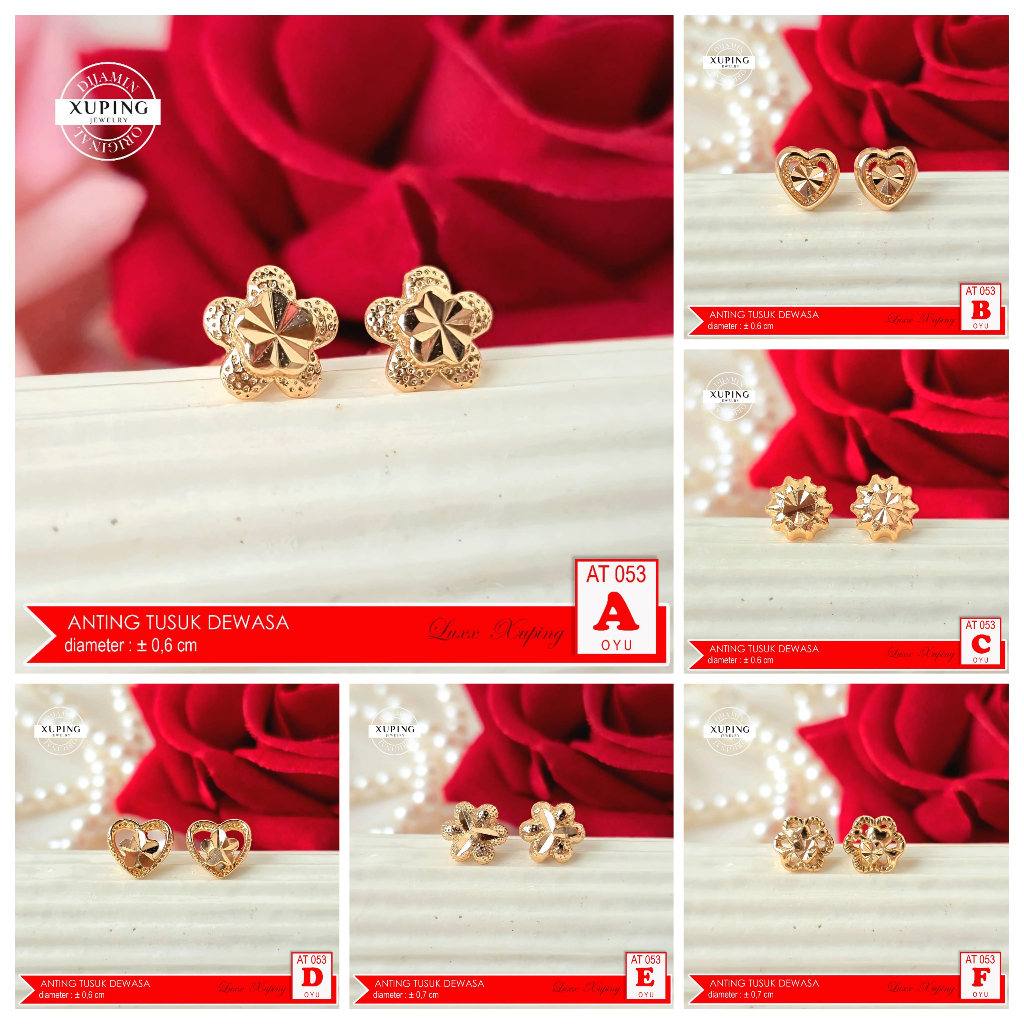 AT 053 Anting Tusuk Xuping Ori Murah Perhiasan Wanita Mata Zirkon Warna Emas 18K Giwang Perhiasan Xu