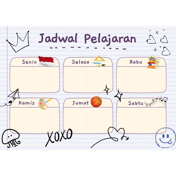 

Poster Jadwal Pelajaran / School Timetable / Untuk Anak Berkualitas Desain Menarik / A4 atau A3