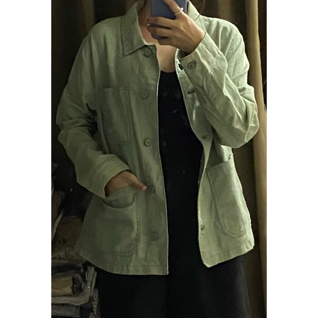 [PRELOVED] SPAO JAKET SEMI KEMEJA JEANS DENIM SAGE UNISEX COWO CEWE MAN MEN WOMAN WOMEN WANITA