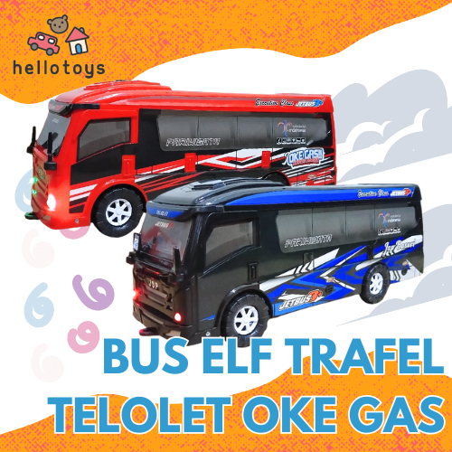 Mainan Anak Mobil Bis ELF Trafel Musik Bunyi Oke Gas Mainan Mobil Mobilan Bus Elf OKEGAS Pakai Bater