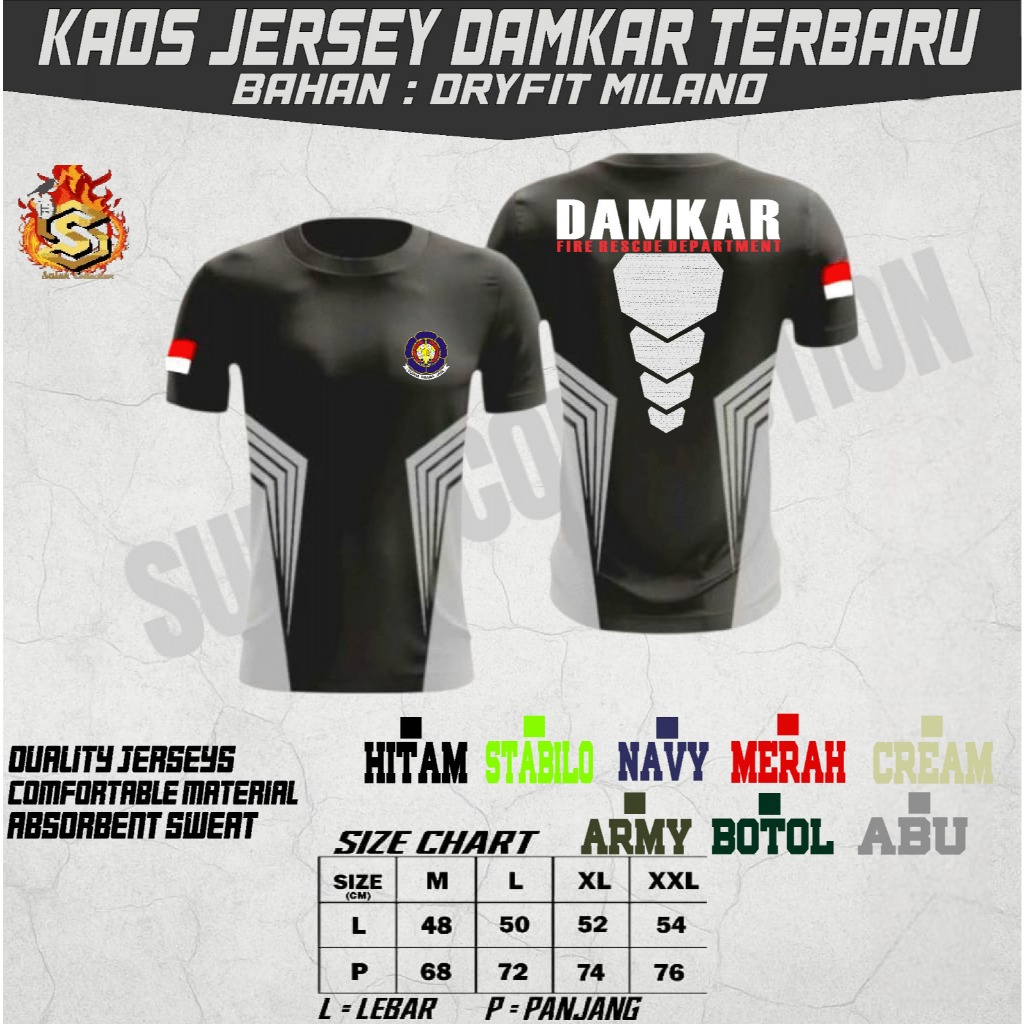 Kaos Dryfit milano DAMKAR / Kaos Jersey Damkar Sablon DTF / Baju Jersey Pemadam Kebakaran Terbaru / 