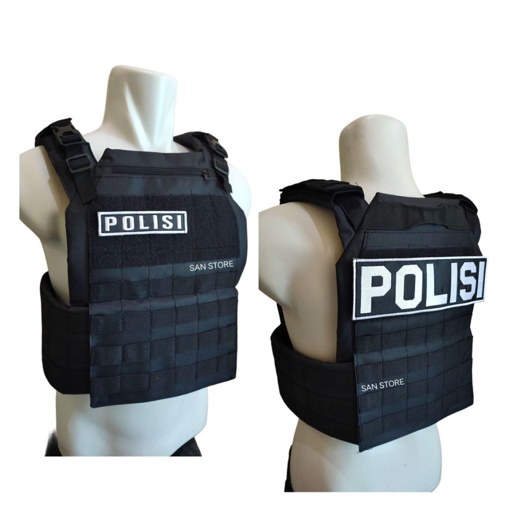 ROMPI ANTI ANGIN/BODY VEST POLISI TULISAN PUTIH TANPA TEMPAT MAGASEN HT HITAM
