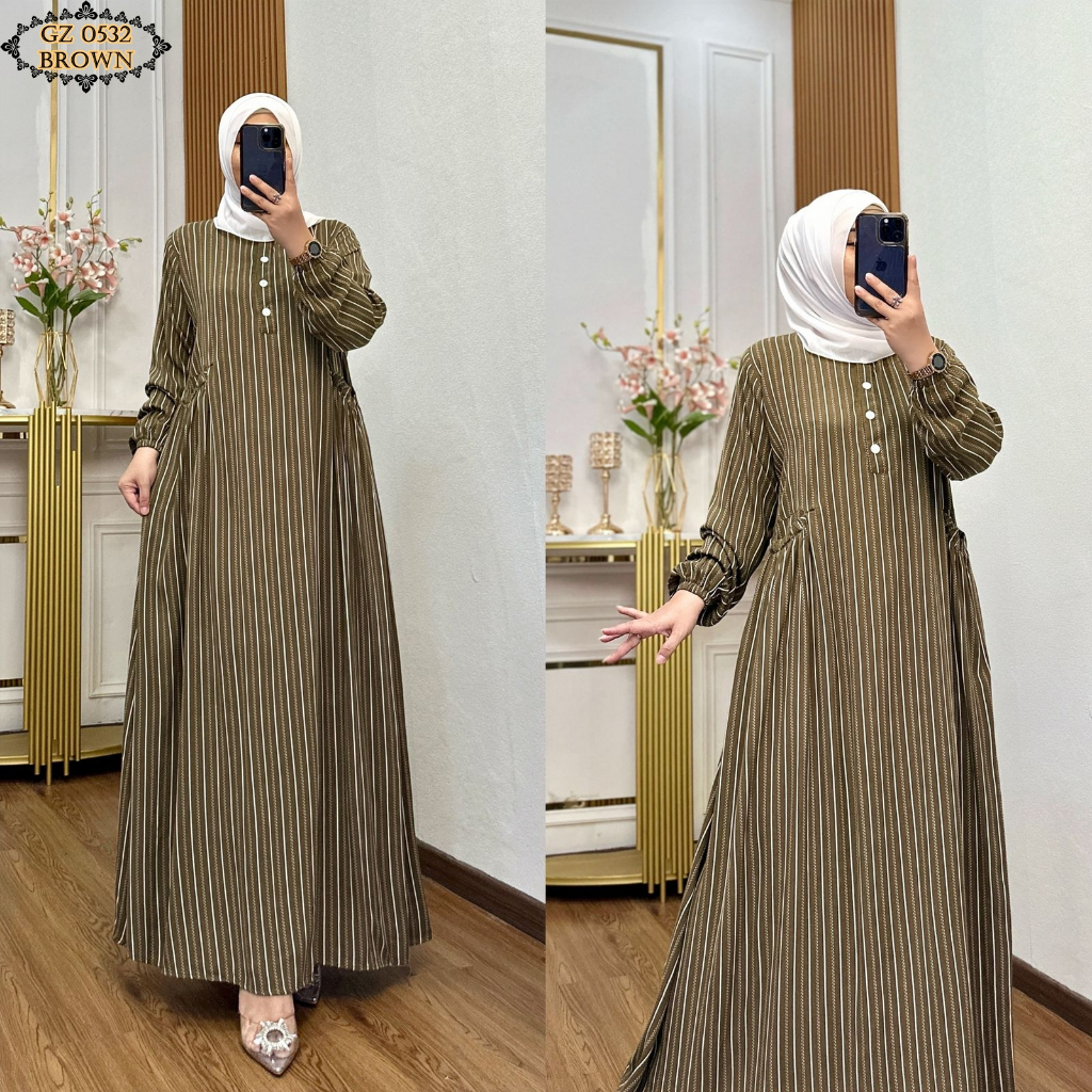 Gamis Katun Rayon Salur GZ0532 Brown Premium Terbaru 2025