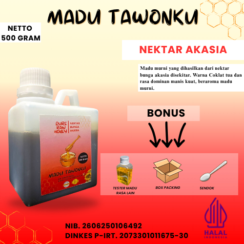 

Madu Asli 100 % Murni Nektar Bunga Akasia 500 Gram Resmi Bersertifikat P-IRT