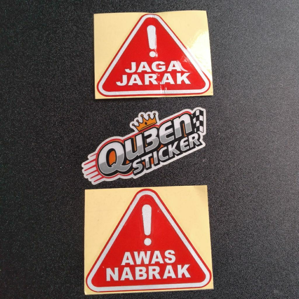 

STICKER STIKER JAGA JARAK DAN AWAS NABRAK CUTTING