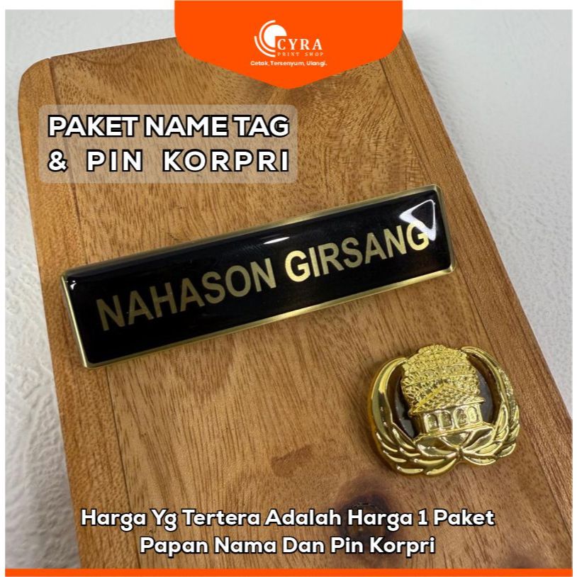 

Papan Nama PNS Kuningan Name Tag Kuningan Paket Pin Korpri